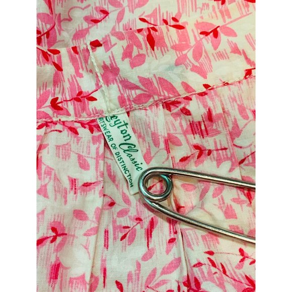 Vintage 50s Pink Skirt Womens XXS Cotton Full Skirt Floral Leaf Print Striped - Picture 6 of 9